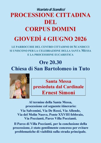 Processione del Corpus Domini – Giovadì 4 giugno 2026
